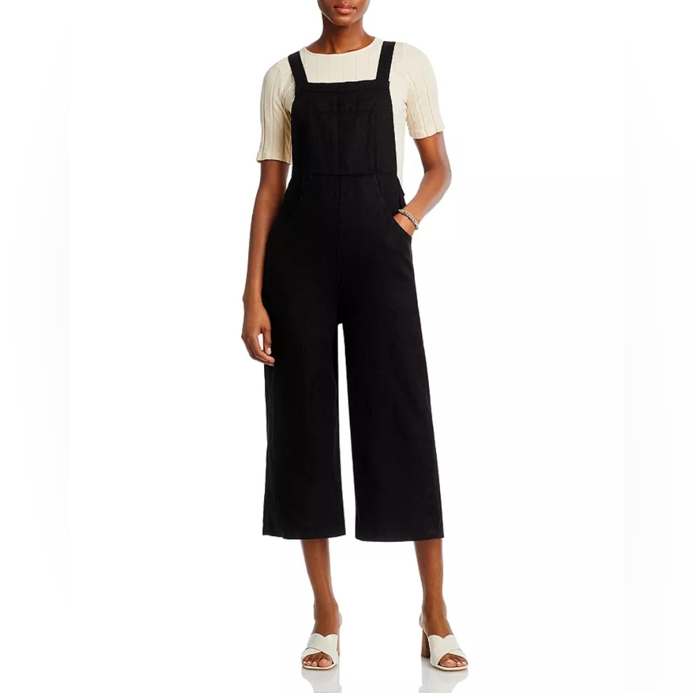 L'AGENCE Inaya Cropped Wide Leg Linen Jumpsuit in Black Size XS